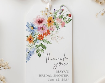 Printed Wildflower Favor Tags, Love is in Bloom Bridal Shower Gift Tags