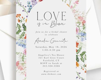 Spring Wildflower Bridal Shower Invitations, Love in Bloom Wedding Shower Invites (Printed with Envelopes)