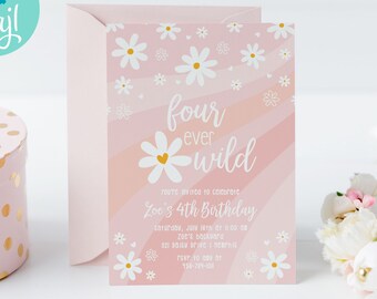 Daisy Four-ever Wild 4th Birthday Invitation (Editable Template)