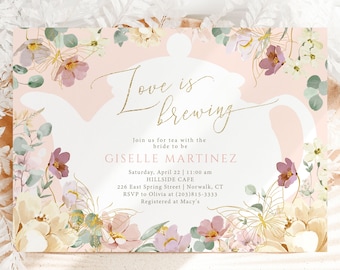 Love is Brewing Bridal Shower Tea Party Invitation Template / Floral and Butterfly Wedding Shower Invite / Tea Party Digital Invite / LR2104