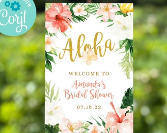 Aloha Tropical Hawaiian Luau Party Welcome Sign, Editable Template / Welcome Sign for Bridal Shower, Baby Shower, Birthday Party / LR2040