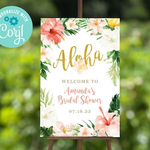 Aloha Tropical Hawaiian Luau Party Welcome Sign, Editable Template / Welcome Sign for Bridal Shower, Baby Shower, Birthday Party / LR2040