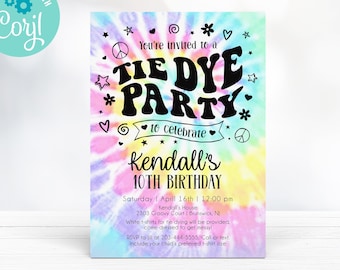 Tie Dye Party Invitation Template / Tie Dye Birthday Party / Rainbow Tie Dye Party / Groovy Tie Dye Party / Printable Invite / LR2076