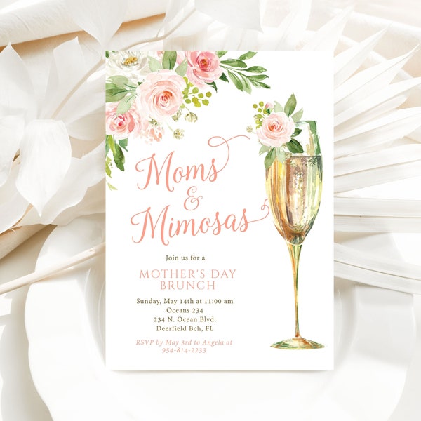 Mother's Day Brunch Invitation / Moms and Mimosas Mother's Day Brunch / Blush Floral Brunch Invites / Mother's Day Event Flyer / LR2034