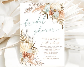 Boho Beach Bridal Shower Invitation Template / Boho Wedding Shower Invitation / Boho Seashells Bridal Shower Invites / LR2080