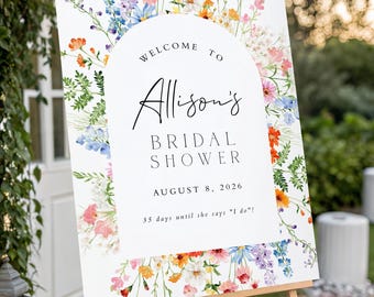 Wildflower Bridal Shower Welcome Sign, Digital Template