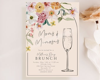 Mother's Day Brunch Invitations Template / Spring Floral Moms and Mimosas Brunch Invite / Mother's Day Event Flyer / Printable / LR2106