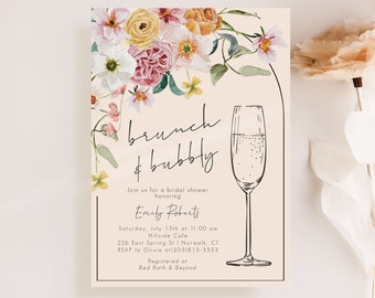 Spring Floral Brunch and Bubbly Bridal Shower Invitation Template / Mimosa Brunch Invite / Love is in Bloom / Wedding Shower / LR2106