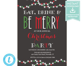 christmas party invitations etsy