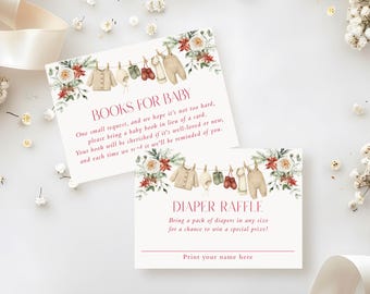 Holiday Baby Clothesline Floral Baby Shower Books for Baby or Diaper Raffle Enclosure Cards Printed