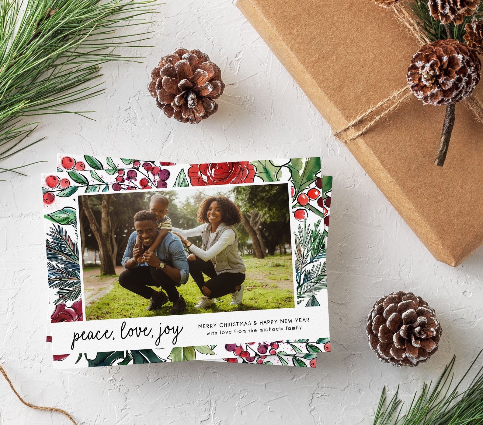 Peace Love Joy Christmas Card with Photo Template Printable  Etsy