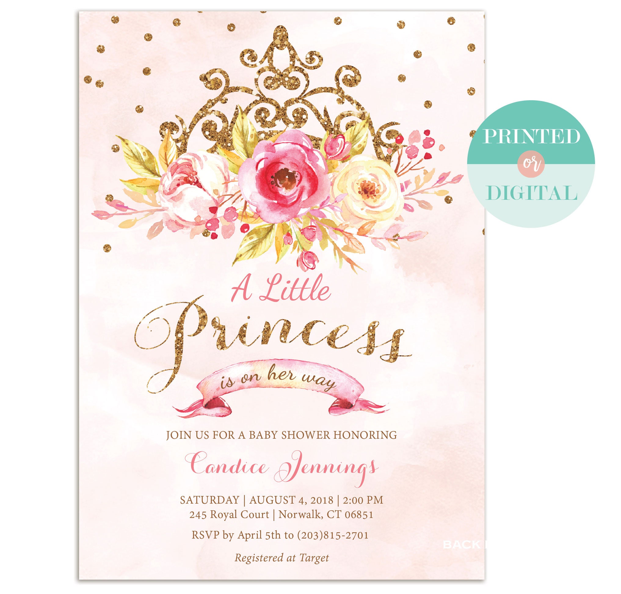 Little Princess Baby Shower Invitation Printed or Digital / Etsy