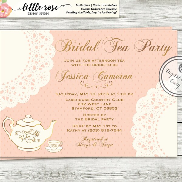 Tea Party Bridal Shower Invitation - High Tea Invitation - Tea Party Invite - Bridal Luncheon - Printable Invitation - Digital File - LR1002