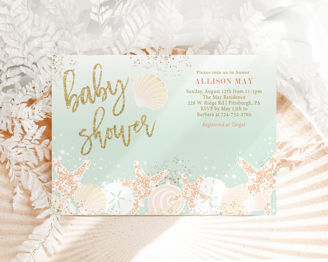 Beach Seashell Baby Shower Invitation Template / Under the Sea Baby