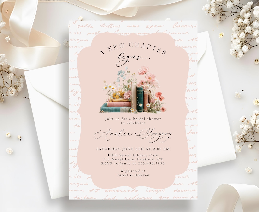 A New Chapter Bridal Shower Invitations, Printed With Envelopes, Pink ...