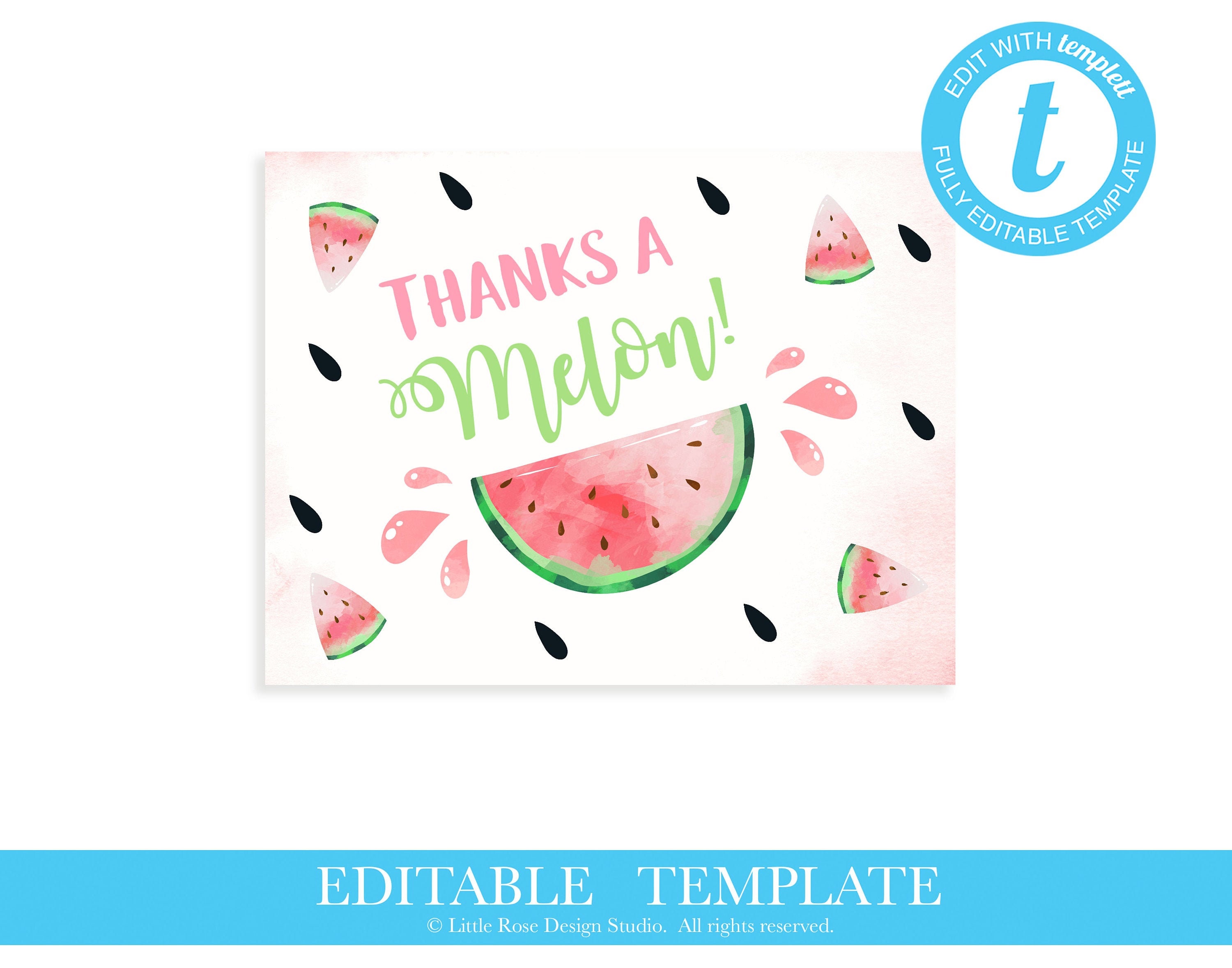 EDITABLE Thanks a Melon Thank You Card Template / One in a | Etsy