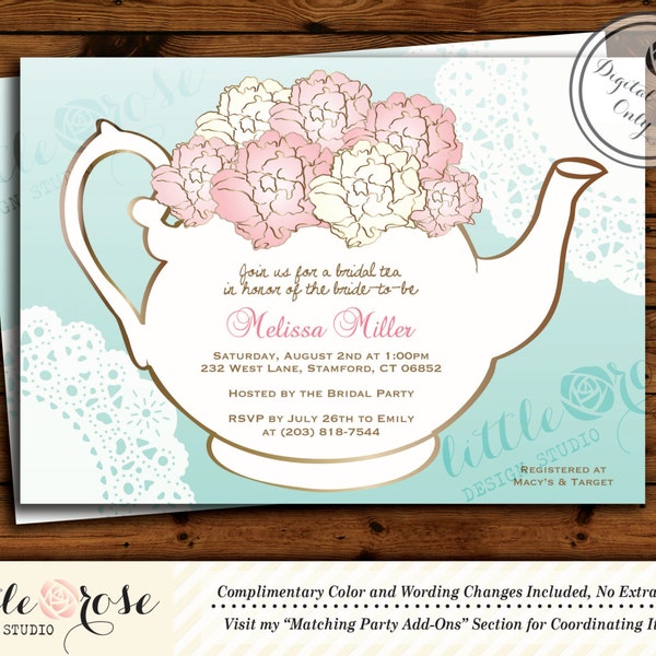 Bridal Tea Party Invitation - Bridal Shower Invite - Baby Shower - High Tea - Afternoon Tea - Birthday Tea Party - Printable - LR1012