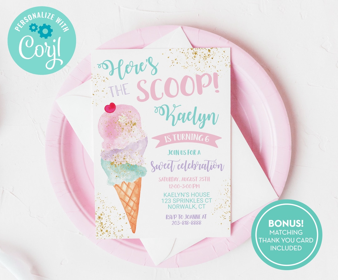 Ice Cream Party Invitation Template / Ice Cream Birthday Invitation ...