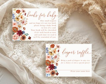 Fall Floral Books for Baby or Diaper Raffle Baby Shower Enclosure Cards, Printed