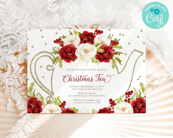 Christmas Tea Party Invitation Template / Holiday Tea Party - Etsy