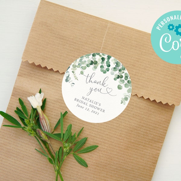 Greenery Eucalyptus Round Label TEMPLATE / Greenery Round Sticker or Tag / Treat Bag Label / Wedding, Bridal Shower, Baby Shower / LR2066