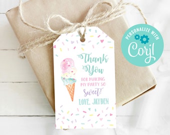 Ice Cream Birthday Party Treat Bag Tag Template / Sprinkles Party Tags Digital / Ice Cream Social Favor Tags / Goodie Bag Tags / LR2077