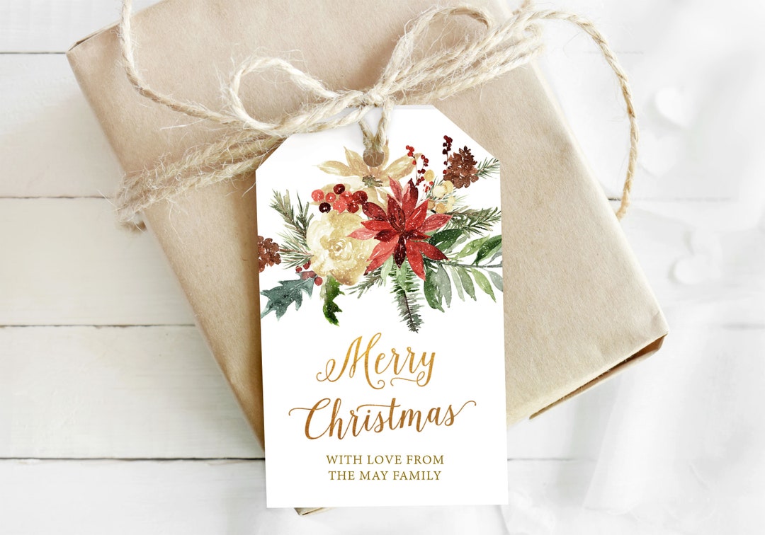 Floral Printable Christmas Gift Tags TEMPLATE / Poinsettia Holiday Gift ...