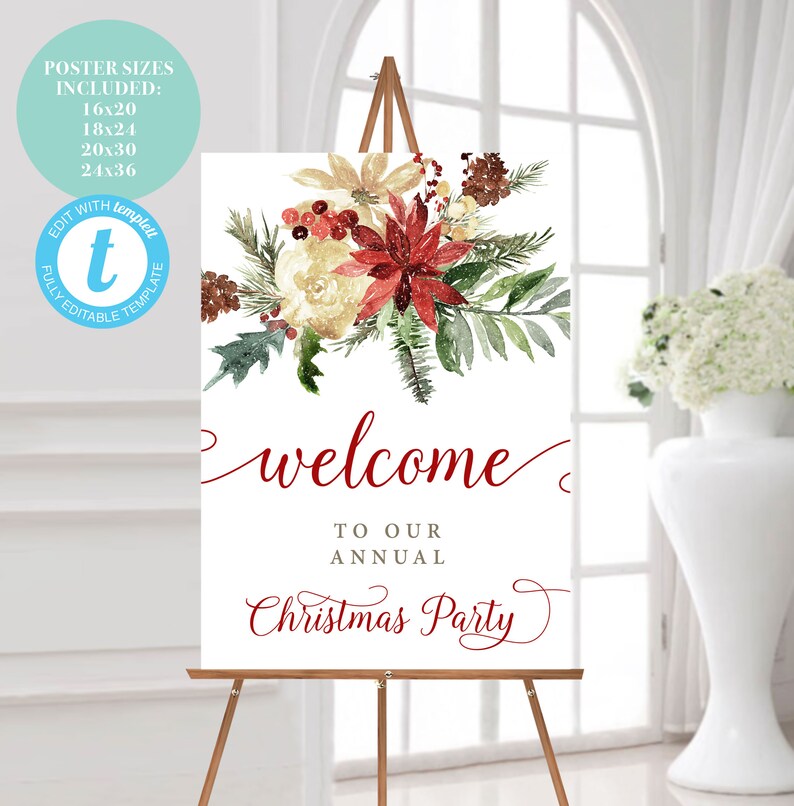 Christmas Party Welcome Sign TEMPLATE in Poster Sizes /  Etsy