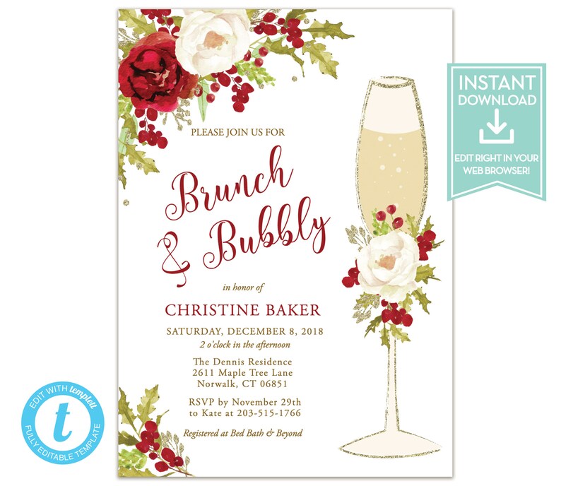 Christmas Brunch Invitation Instant Download Editable Etsy
