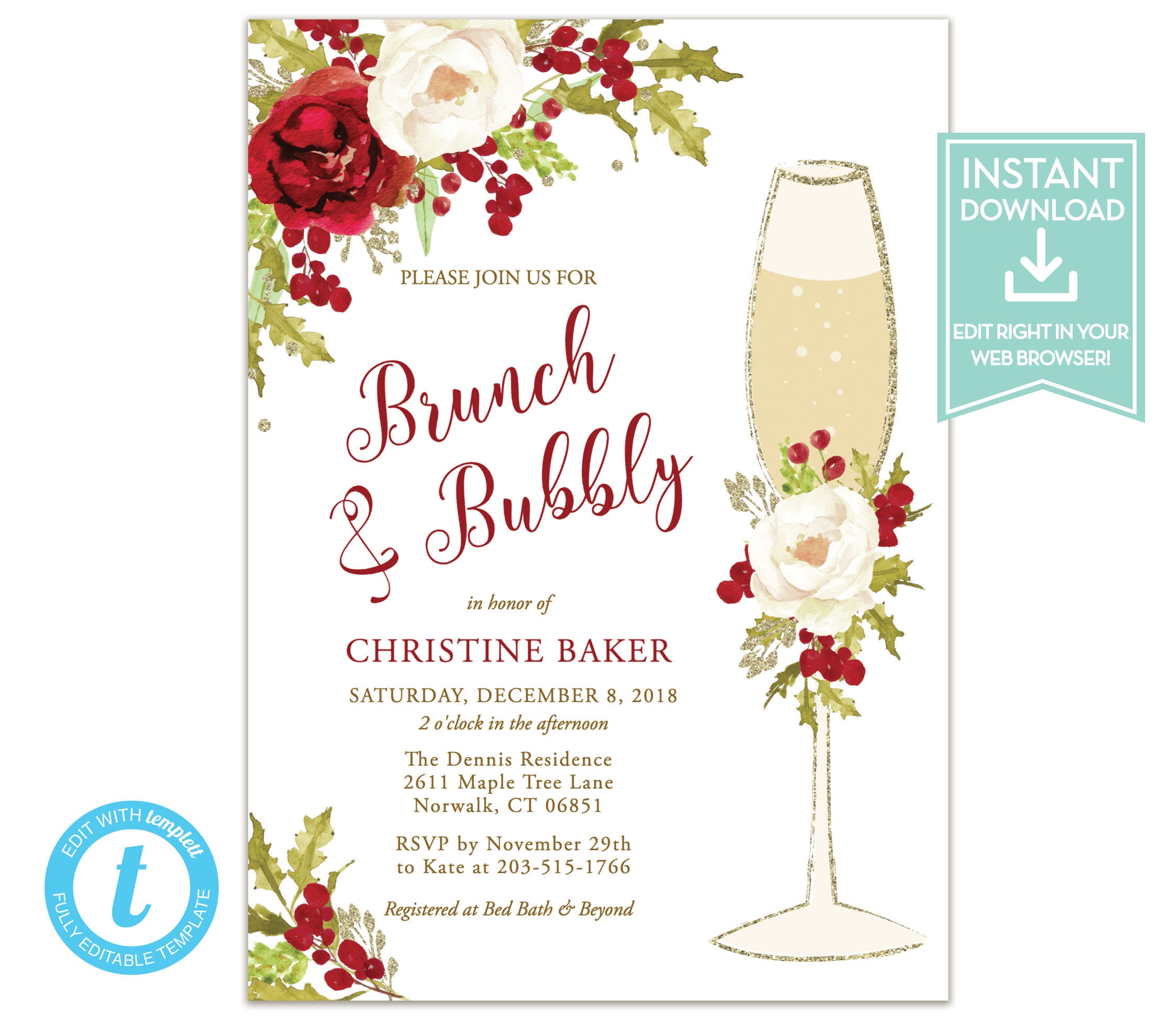Christmas Brunch Invitation Instant Download / Editable Etsy