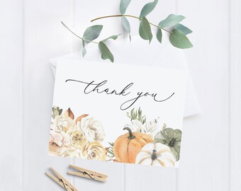 Fall Pumpkin Floral Thank You Cards, Printed Set