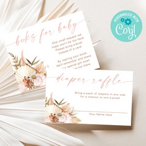 Boho Beach Boeken voor Baby en Luier Loterij Behuizing Card Sjablonen / Seashells Baby Shower Book Request Card / Luier Raffle Card / LR2103