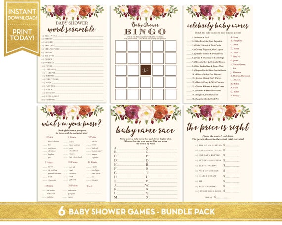 Fall Floral Baby Shower Games Bundle Pack Baby Shower Games Etsy