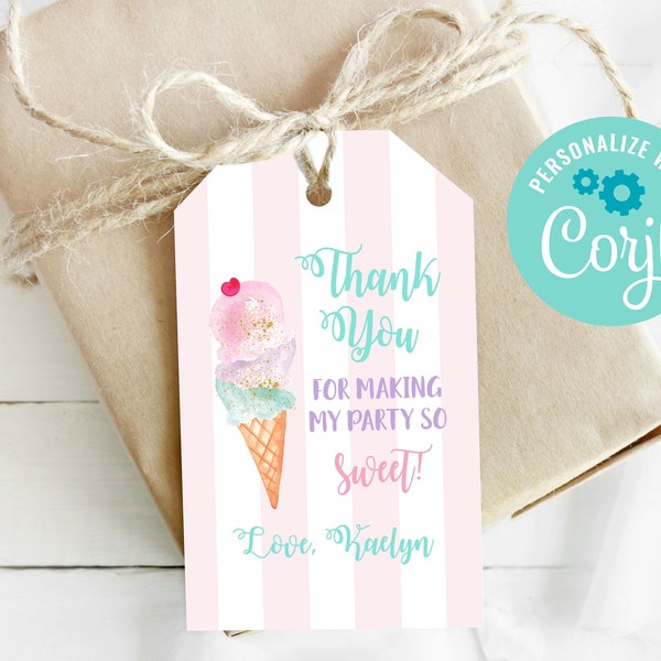 Ice Cream Party Favor Tags Editable Template / Ice Cream Party Treat Bag Tag / Goodie Bag Tags Ice Cream Party / Digital Download / LR2016