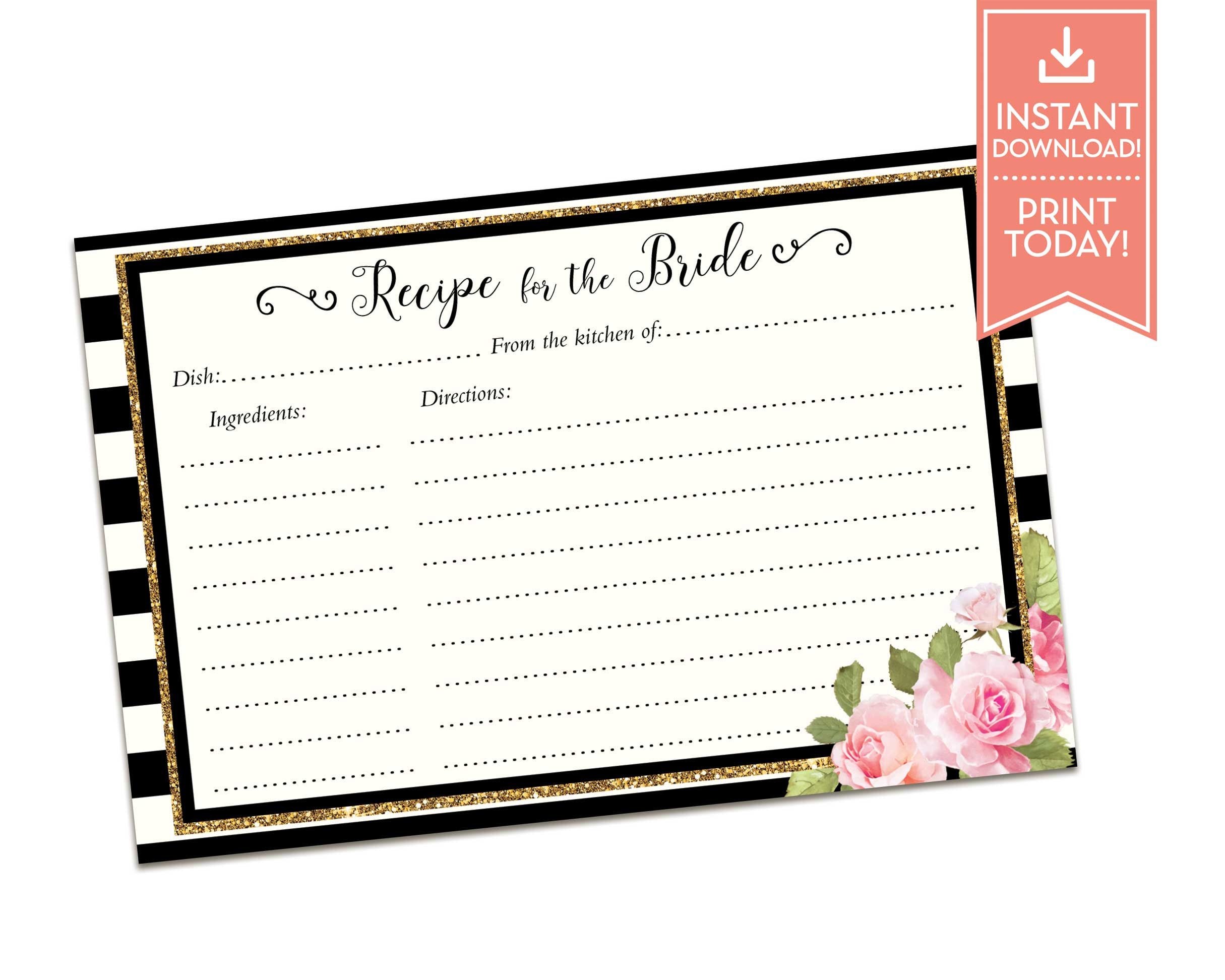 Recipe for the Bride Card Bridal Shower Recipe Card Etsy