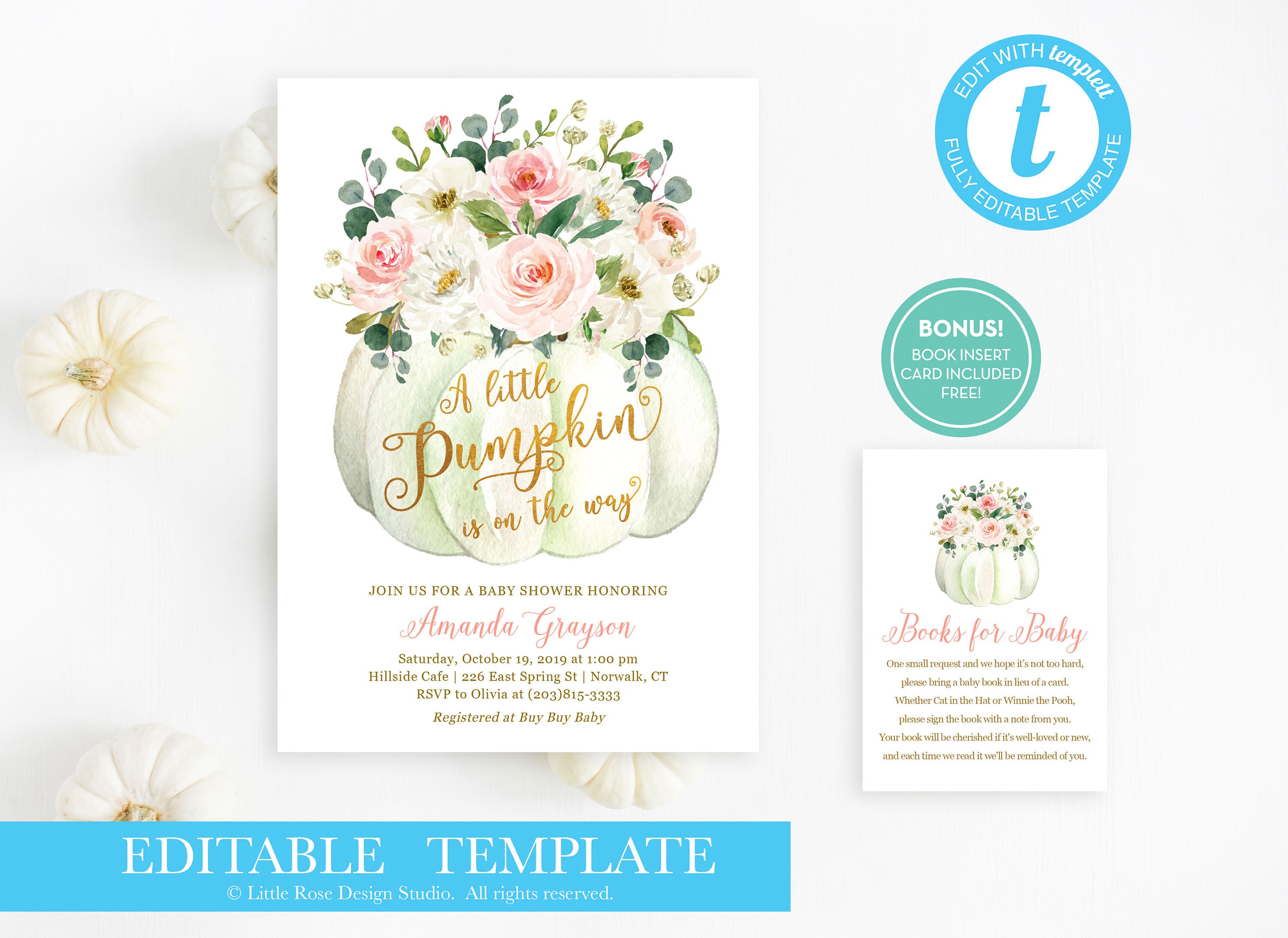 free little pumpkin baby shower invitations