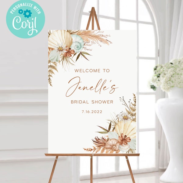 Beach Boho Party Welcome Sign Poster Template / Coastal Beach Wedding, Bridal Shower,Baby Shower, Anniversary Sign / Seashells Sign / LR2080