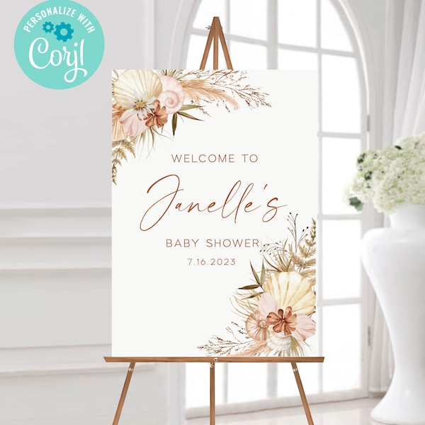 Beach Boho Party Welcome Sign Poster Template / Coastal Beach Wedding, Bridal Shower,Baby Shower, Anniversary Sign / Seashells Sign / LR2103