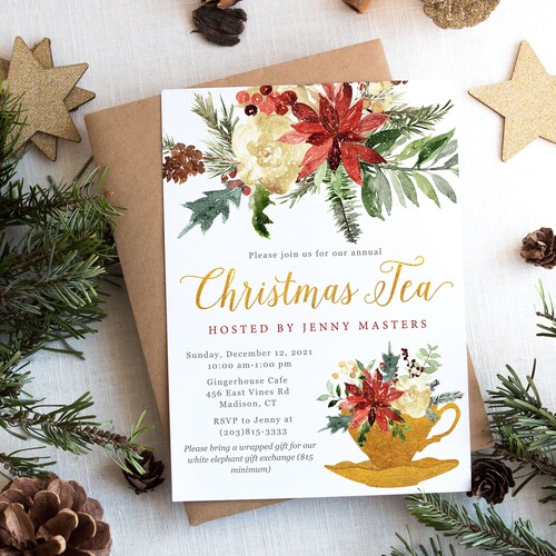 Christmas Tea Invitation Printable Download Holiday Party - Etsy
