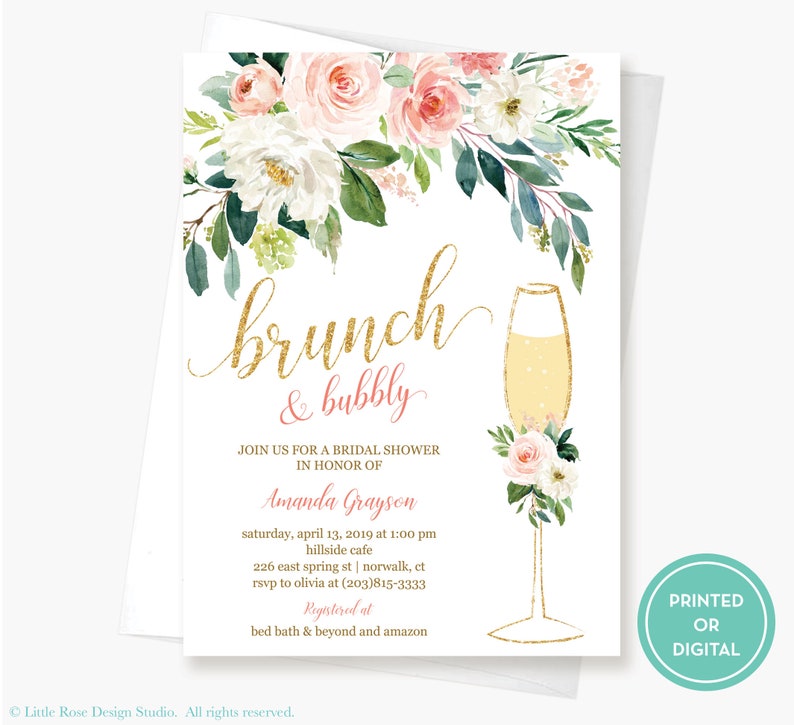 Brunch And Bubbly Bridal Shower Invitation Printed Or Etsy Brunch And Bubbly Bridal Shower Invitation Printed Or Etsy