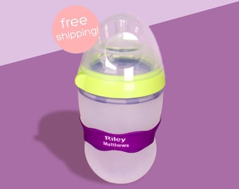 Personalized Orbit Labels 2.0 for baby bottles and sippy cups by InchBug  (Grape Juice 2-PACK)