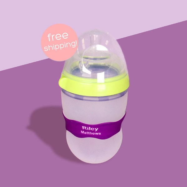 Personalized Orbit Labels 2.0 for baby bottles and sippy cups by InchBug  (Grape Juice 2-PACK)