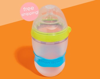 Personalized Original Orbit Labels for baby bottles and sippy cups by InchBug  (Deep Sky Blue 2-PACK)