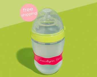 Personalized Orbit Labels 2.0 for baby bottles and sippy cups by InchBug  (Fire Truck Red 2-PACK)