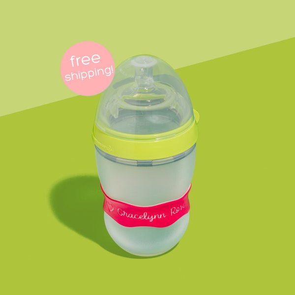 Personalized Orbit Labels 2.0 for baby bottles and sippy cups by InchBug  (Fire Truck Red 2-PACK)