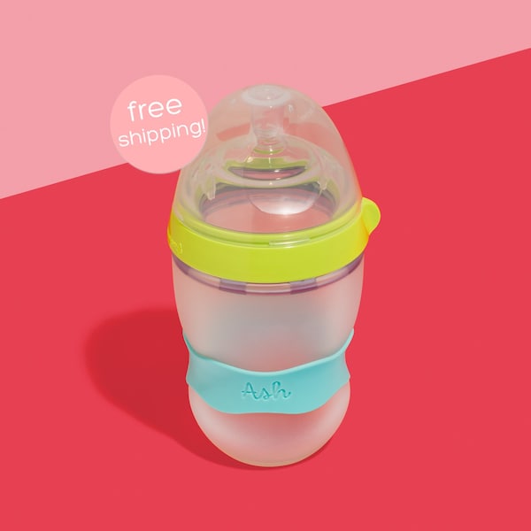 Personalized Original Orbit Labels for baby bottles and sippy cups by InchBug  (Tropical Lagoon 2-PACK)