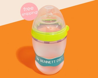 Personalized Orbit Labels 2.0 for baby bottles and sippy cups by InchBug  (Seagrass Green 2-PACK)