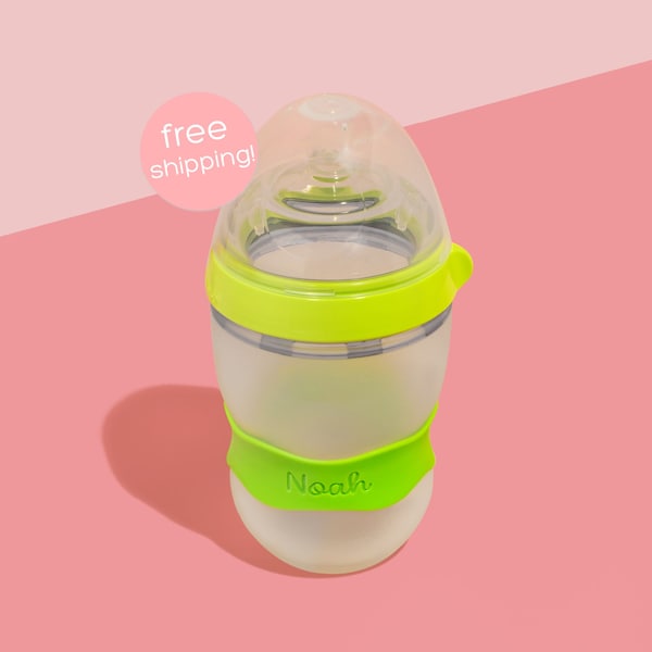 Personalized Original Orbit Labels for baby bottles and sippy cups by InchBug  (Kiwi Green 2-PACK)