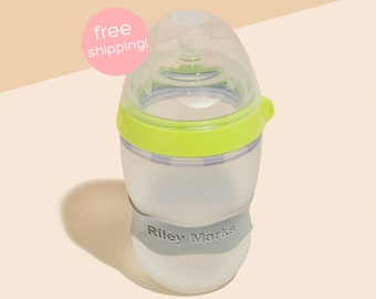 Personalized Original Orbit Labels for baby bottles and sippy cups by InchBug  (Dolphin Gray 2-PACK)