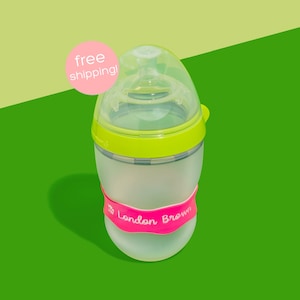 Personalized Orbit Labels 2.0 for baby bottles and sippy cups by InchBug  (Flamingo Pink 2-PACK)